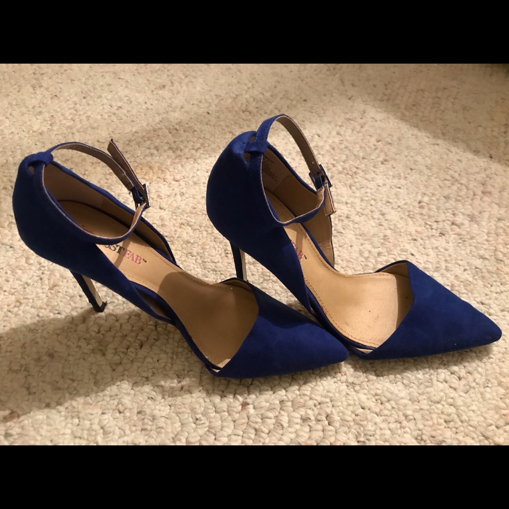 Just Fab blue suede ankle strap closed toe heels